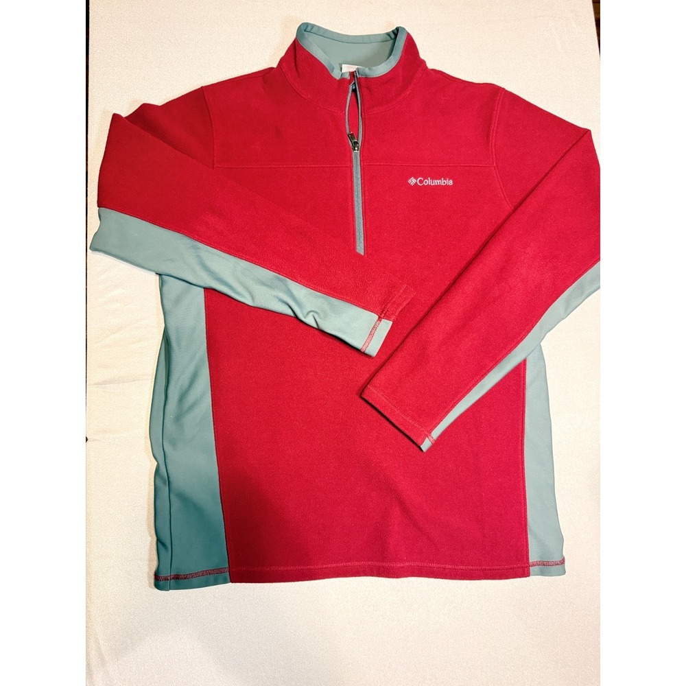 Columbia Fleece Quarter Zip Pullover Mens M Red Gray Colorblock Outdoor Jacket